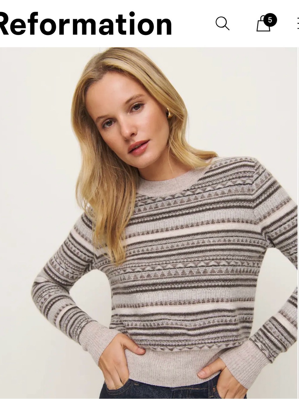 Reformation Dana Cashmere Fair Isle Sweater NWT